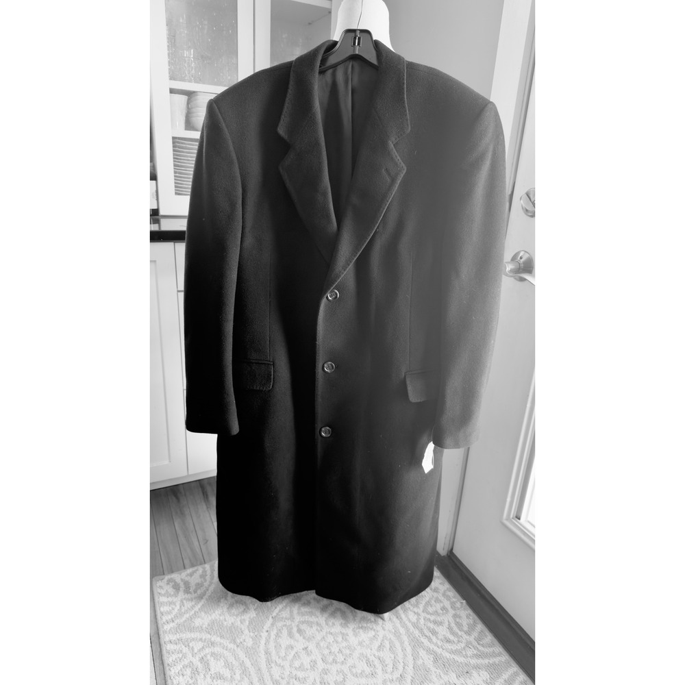 Silver Cloud Men's Black Cashmere Blend Overcoat 42L Woven‎ in Italy